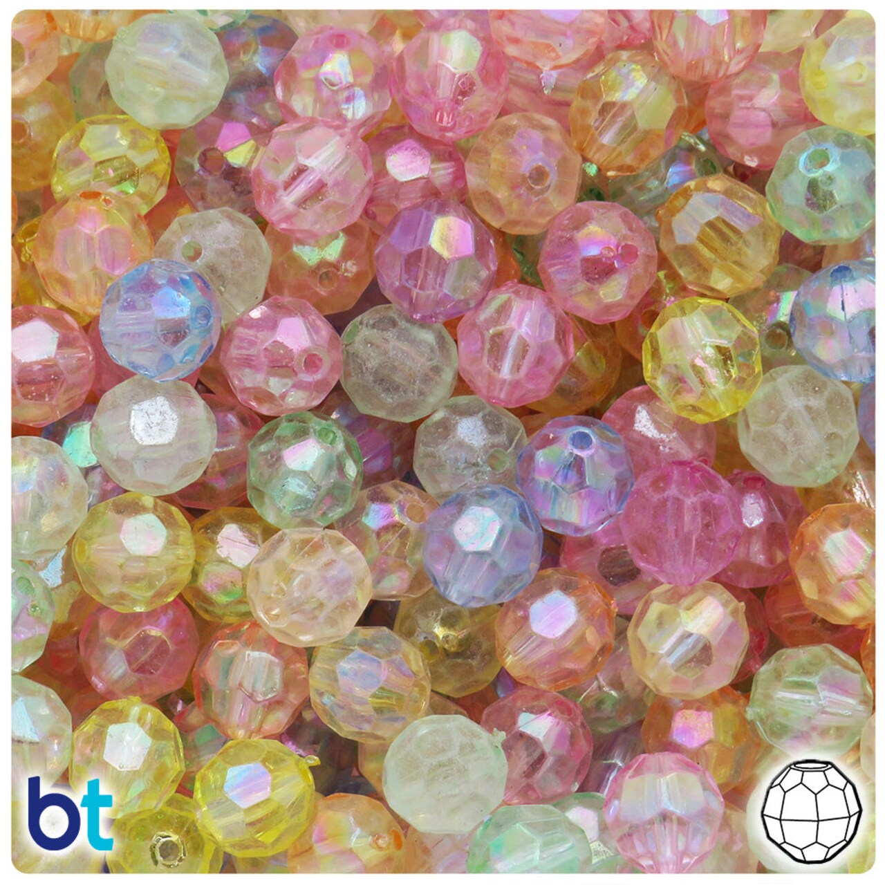 BeadTin Mixed Transparent AB 10mm Faceted Round Plastic Craft Beads (100pcs)